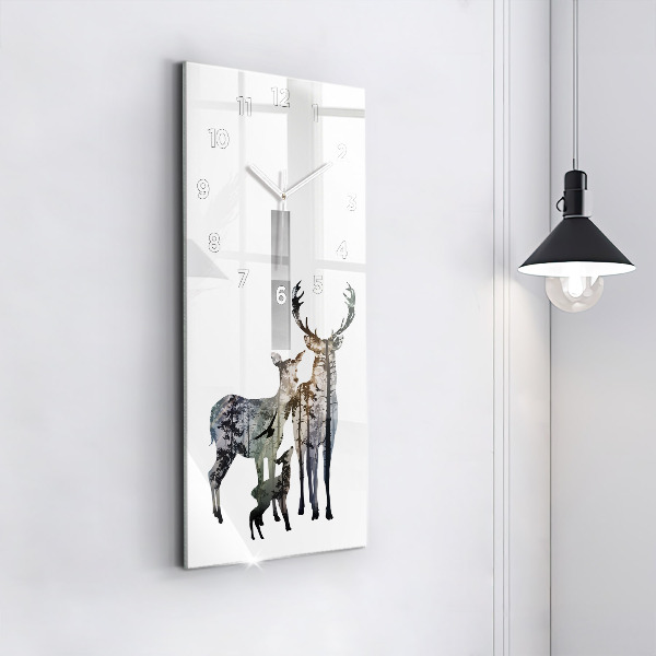Modern vertical wall clock Deer family