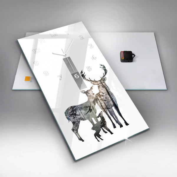 Modern vertical wall clock Deer family