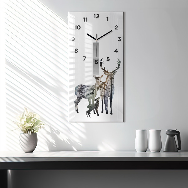 Modern vertical wall clock Deer family