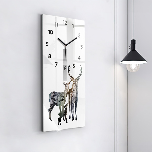 Modern vertical wall clock Deer family