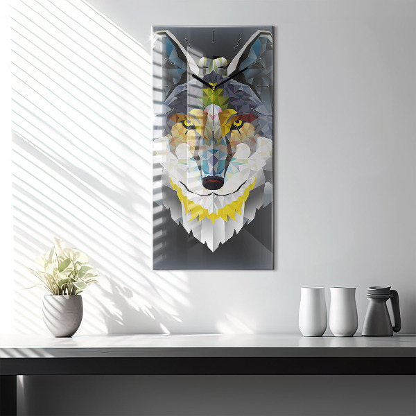 Modern vertical wall clock Wolf head