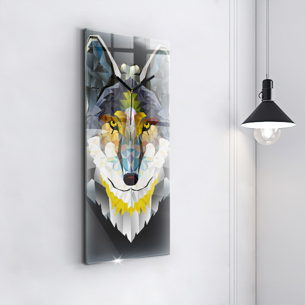 Modern vertical wall clock Wolf head