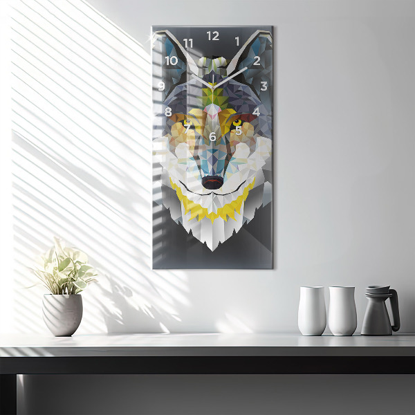 Modern vertical wall clock Wolf head