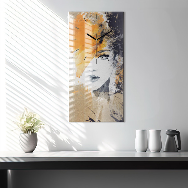 Modern vertical wall clock Portrait of a woman abstract
