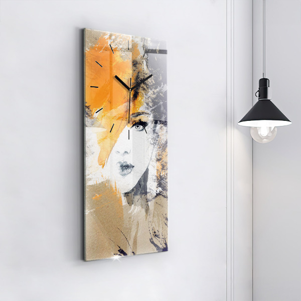 Modern vertical wall clock Portrait of a woman abstract