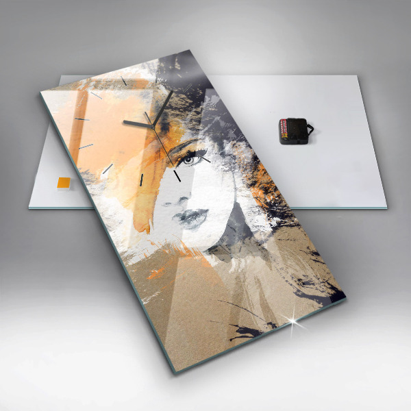 Modern vertical wall clock Portrait of a woman abstract