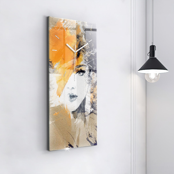 Modern vertical wall clock Portrait of a woman abstract