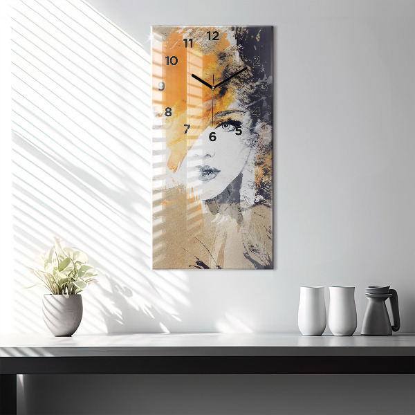 Modern vertical wall clock Portrait of a woman abstract