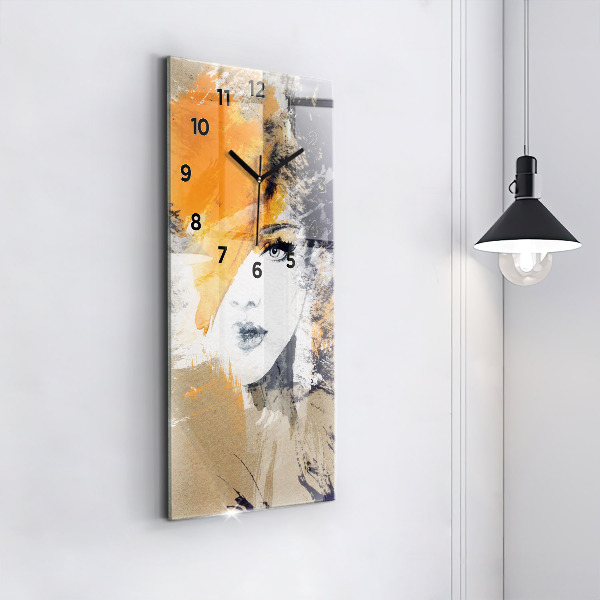 Modern vertical wall clock Portrait of a woman abstract