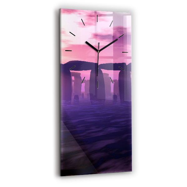 Modern vertical wall clock Sunset at Stonehenge