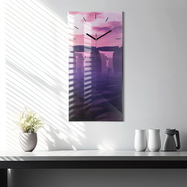 Modern vertical wall clock Sunset at Stonehenge