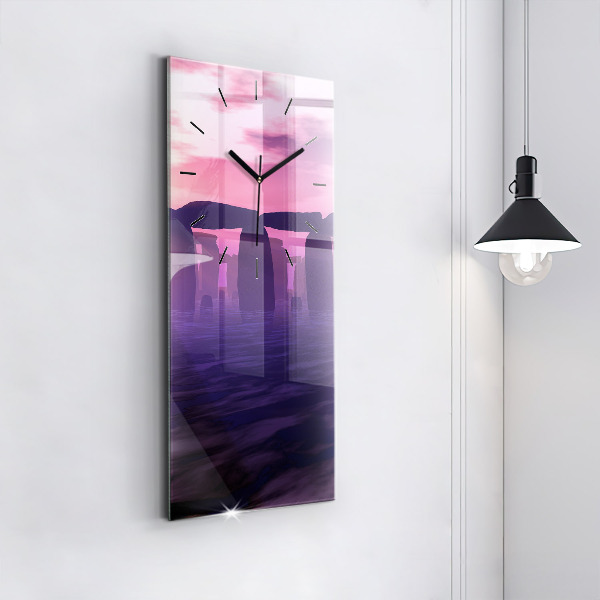 Modern vertical wall clock Sunset at Stonehenge