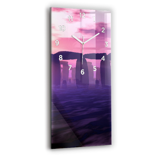 Modern vertical wall clock Sunset at Stonehenge