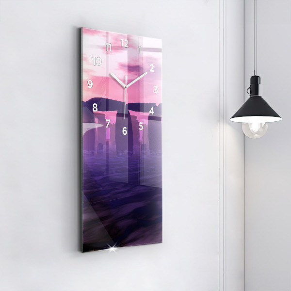 Modern vertical wall clock Sunset at Stonehenge