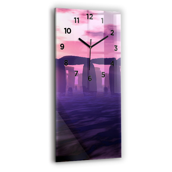 Modern vertical wall clock Sunset at Stonehenge