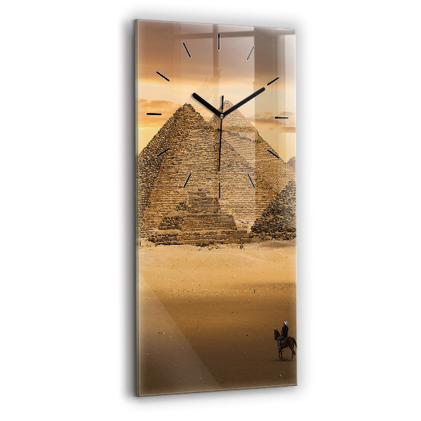 Modern vertical wall clock Pyramids and sunset