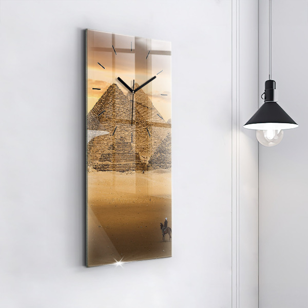 Modern vertical wall clock Pyramids and sunset