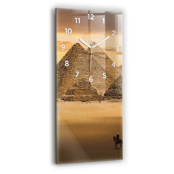 Modern vertical wall clock Pyramids and sunset