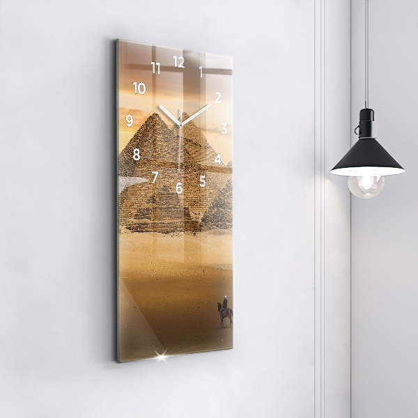 Modern vertical wall clock Pyramids and sunset