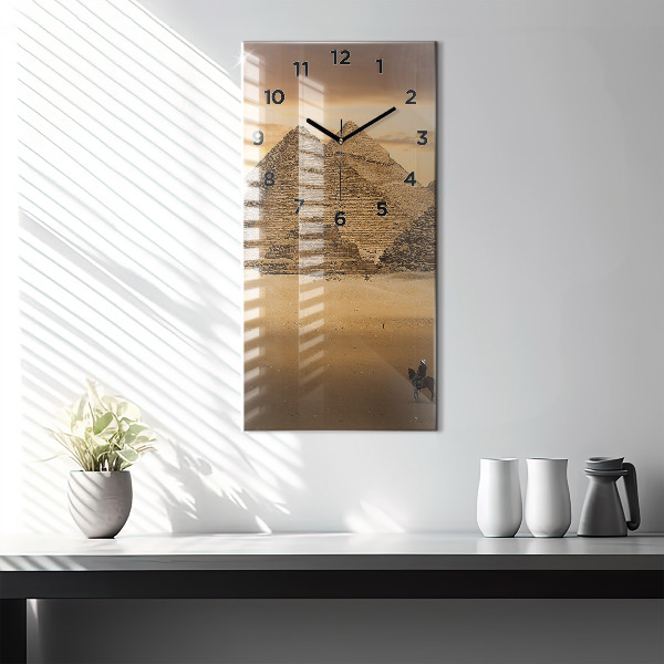 Modern vertical wall clock Pyramids and sunset