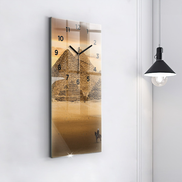 Modern vertical wall clock Pyramids and sunset