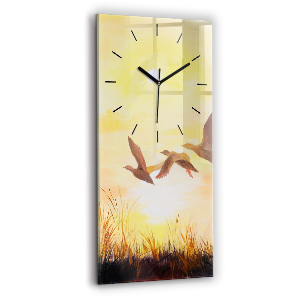 Modern vertical wall clock Cranes at sunset