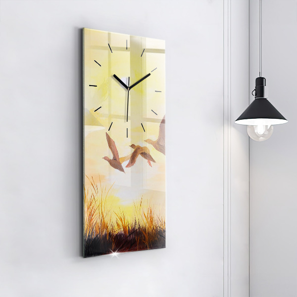 Modern vertical wall clock Cranes at sunset