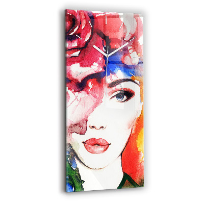 Modern vertical wall clock Colorful portrait of a woman