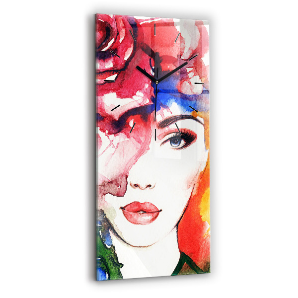 Modern vertical wall clock Colorful portrait of a woman