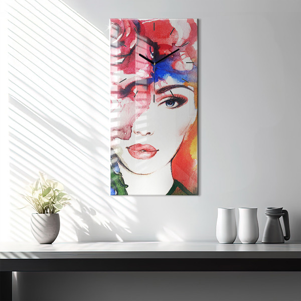 Modern vertical wall clock Colorful portrait of a woman