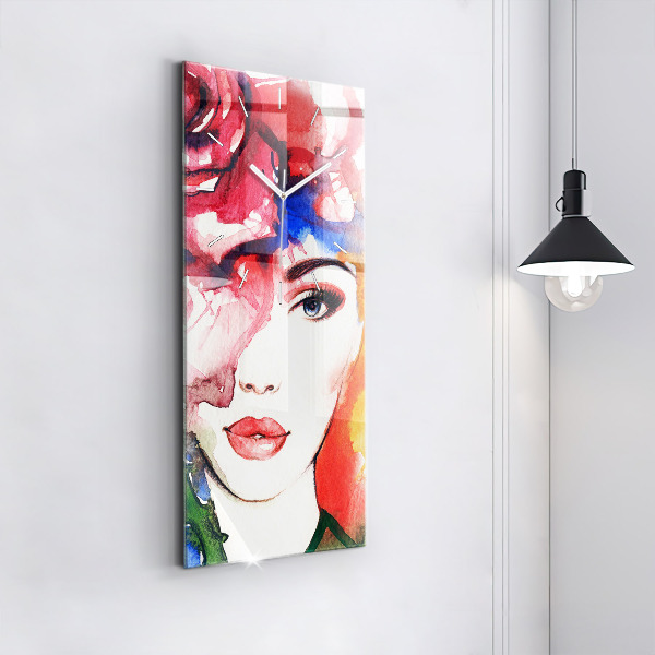 Modern vertical wall clock Colorful portrait of a woman