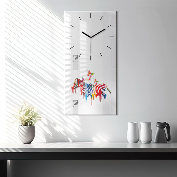 Modern vertical wall clock Colorful zebra