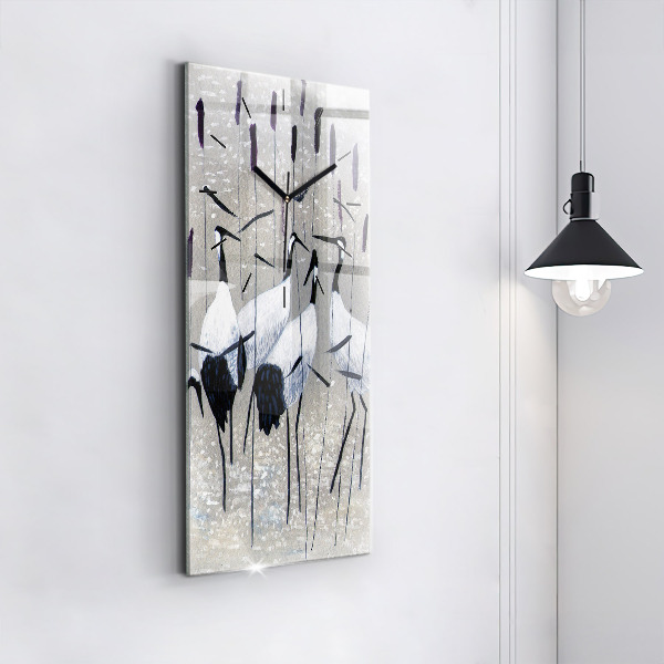 Modern vertical wall clock Cranes in the reeds