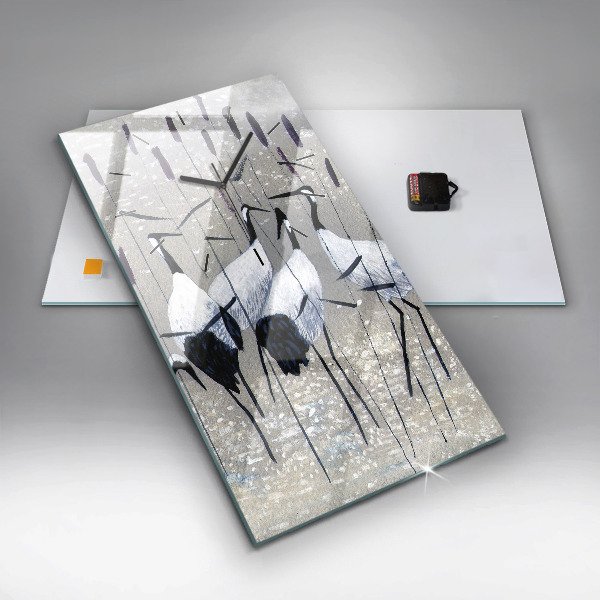 Modern vertical wall clock Cranes in the reeds
