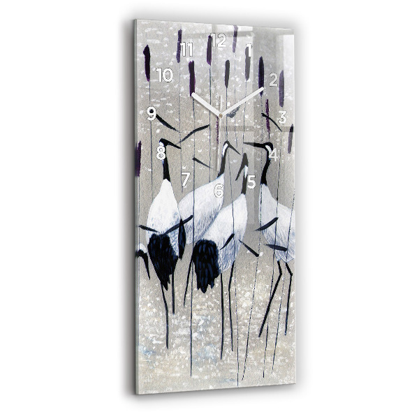 Modern vertical wall clock Cranes in the reeds