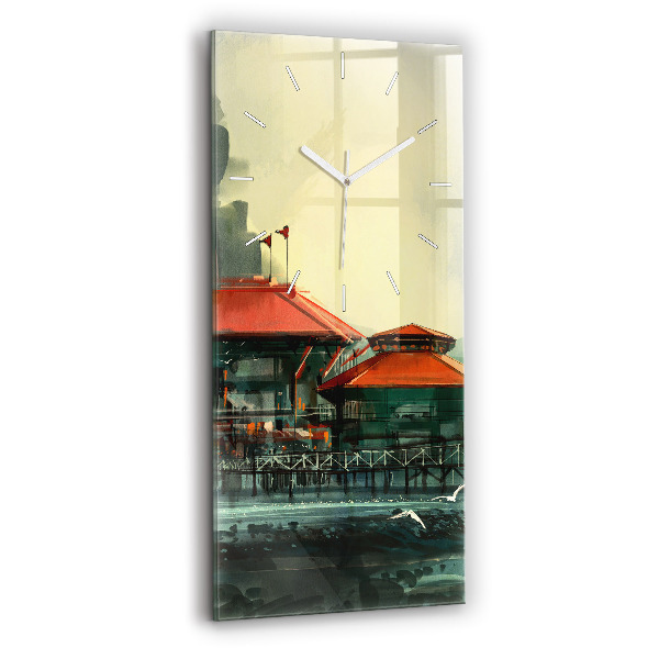 Modern vertical wall clock Fishing village