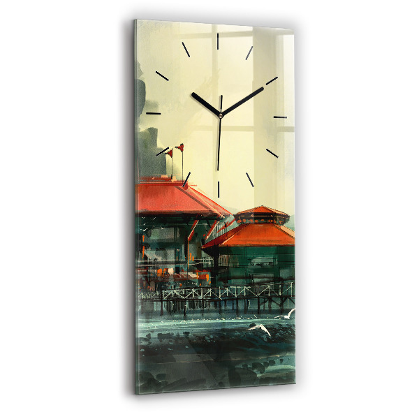 Modern vertical wall clock Fishing village