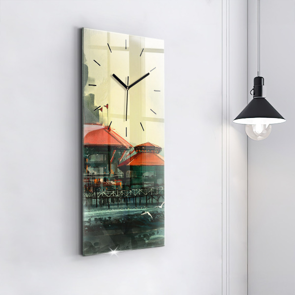 Modern vertical wall clock Fishing village