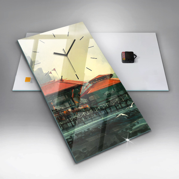 Modern vertical wall clock Fishing village