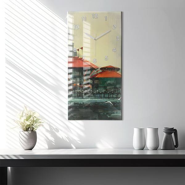 Modern vertical wall clock Fishing village