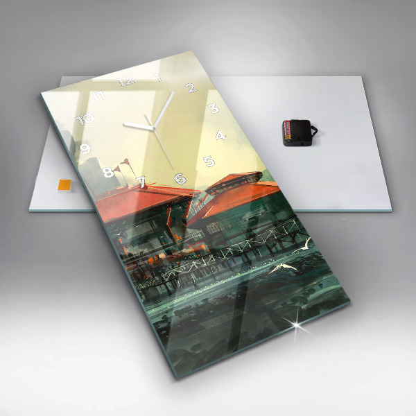 Modern vertical wall clock Fishing village