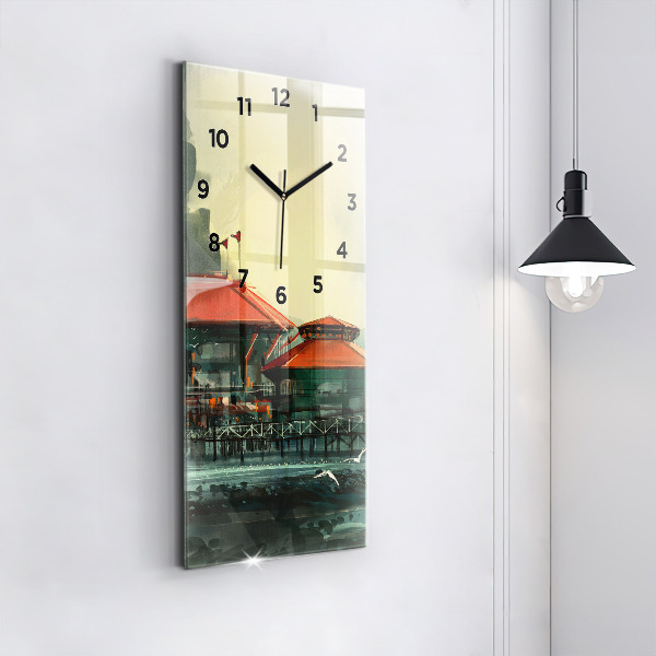 Modern vertical wall clock Fishing village