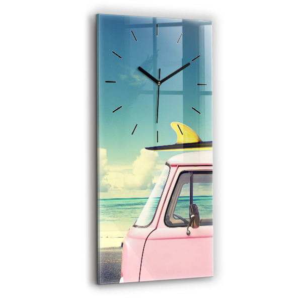 Modern vertical wall clock Car with surfboard
