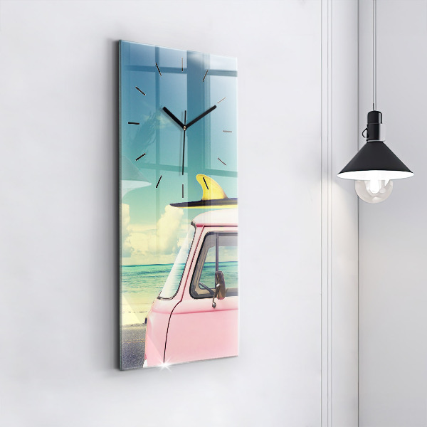 Modern vertical wall clock Car with surfboard