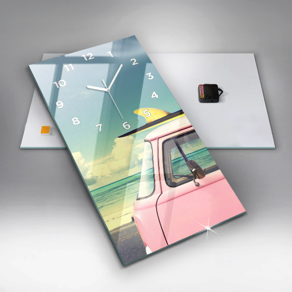 Modern vertical wall clock Car with surfboard