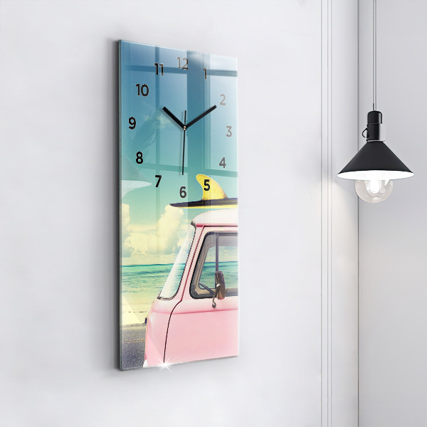 Modern vertical wall clock Car with surfboard