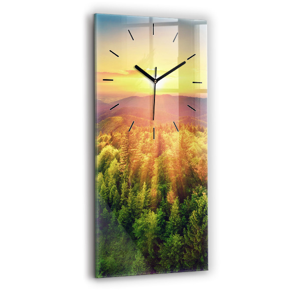 Modern vertical wall clock Sunset over the hills