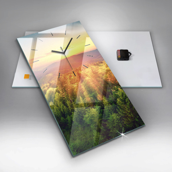 Modern vertical wall clock Sunset over the hills