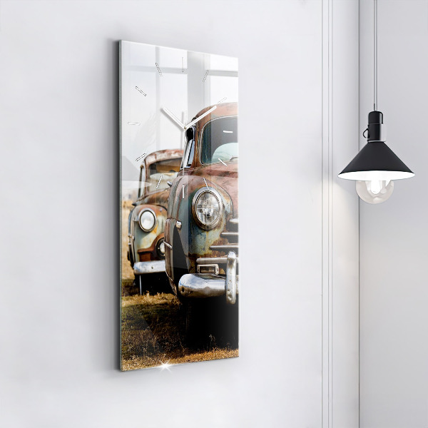 Modern vertical wall clock Old cars