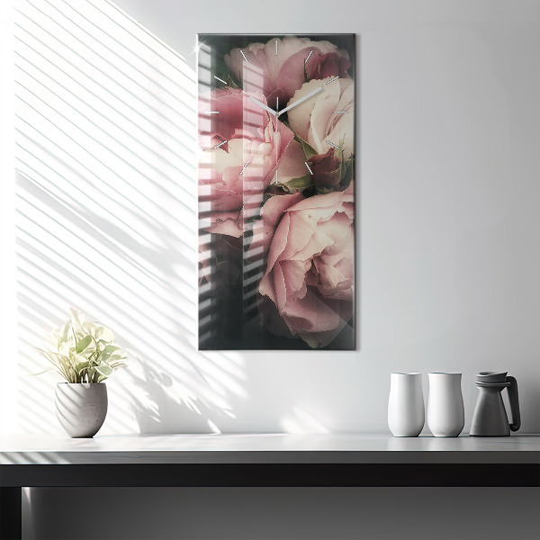 Modern vertical wall clock Bouquet of pink roses